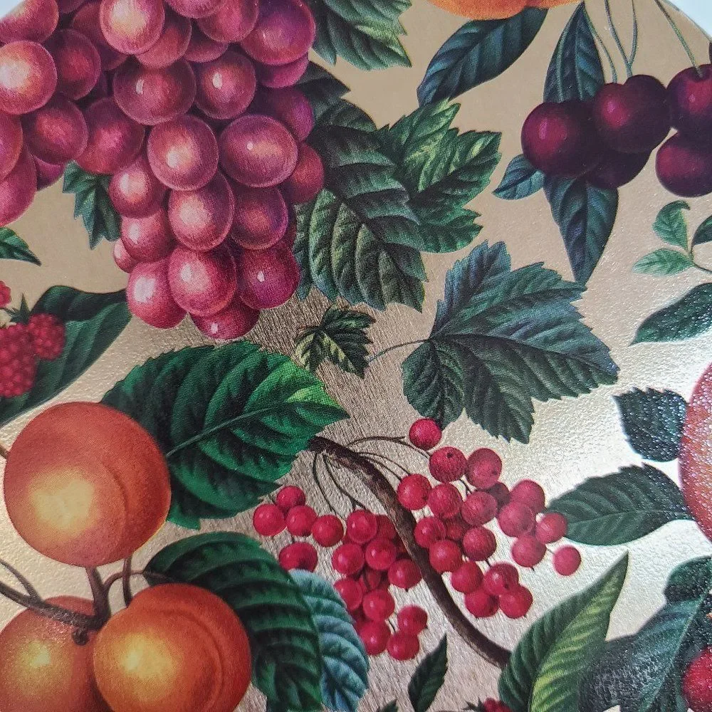 Vintage Tin Gold With Fruit And Leaves - Very Colorful - Great Condition